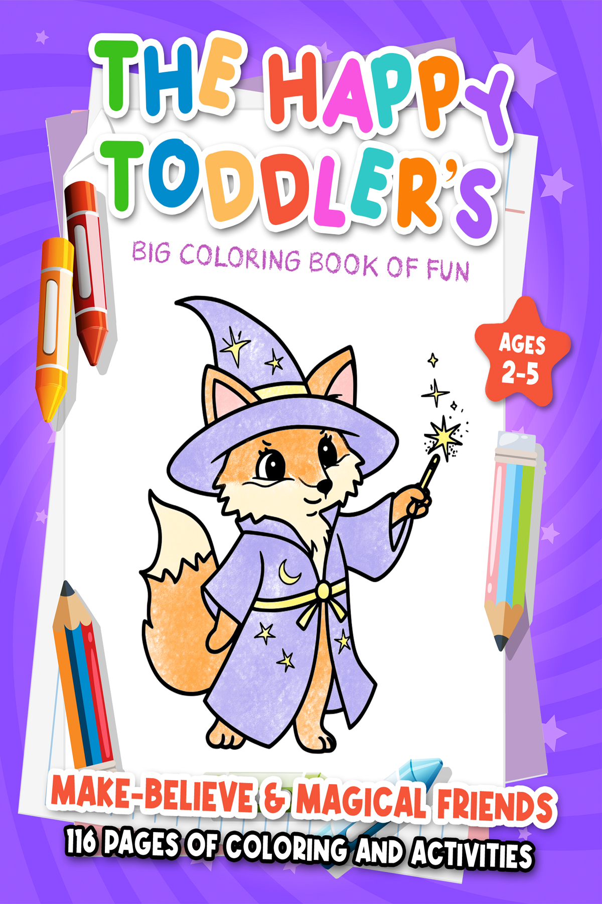 Wizard fox in purple robe and waving a wand.