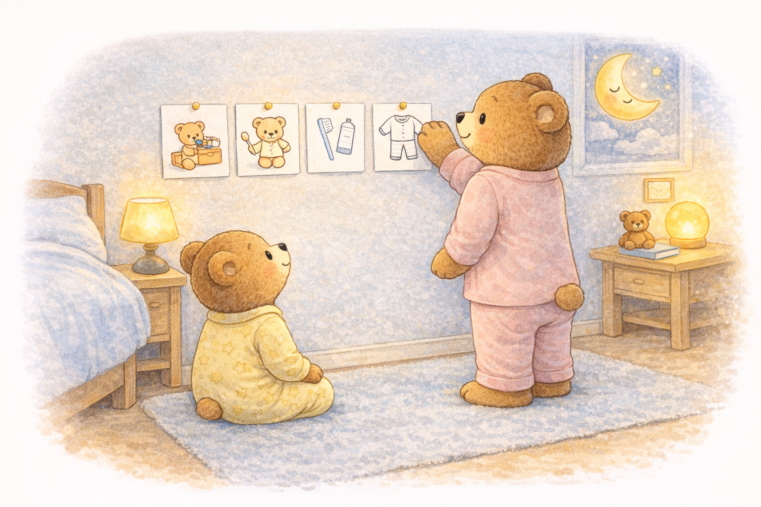 Mom and baby looking at pictures on the wall